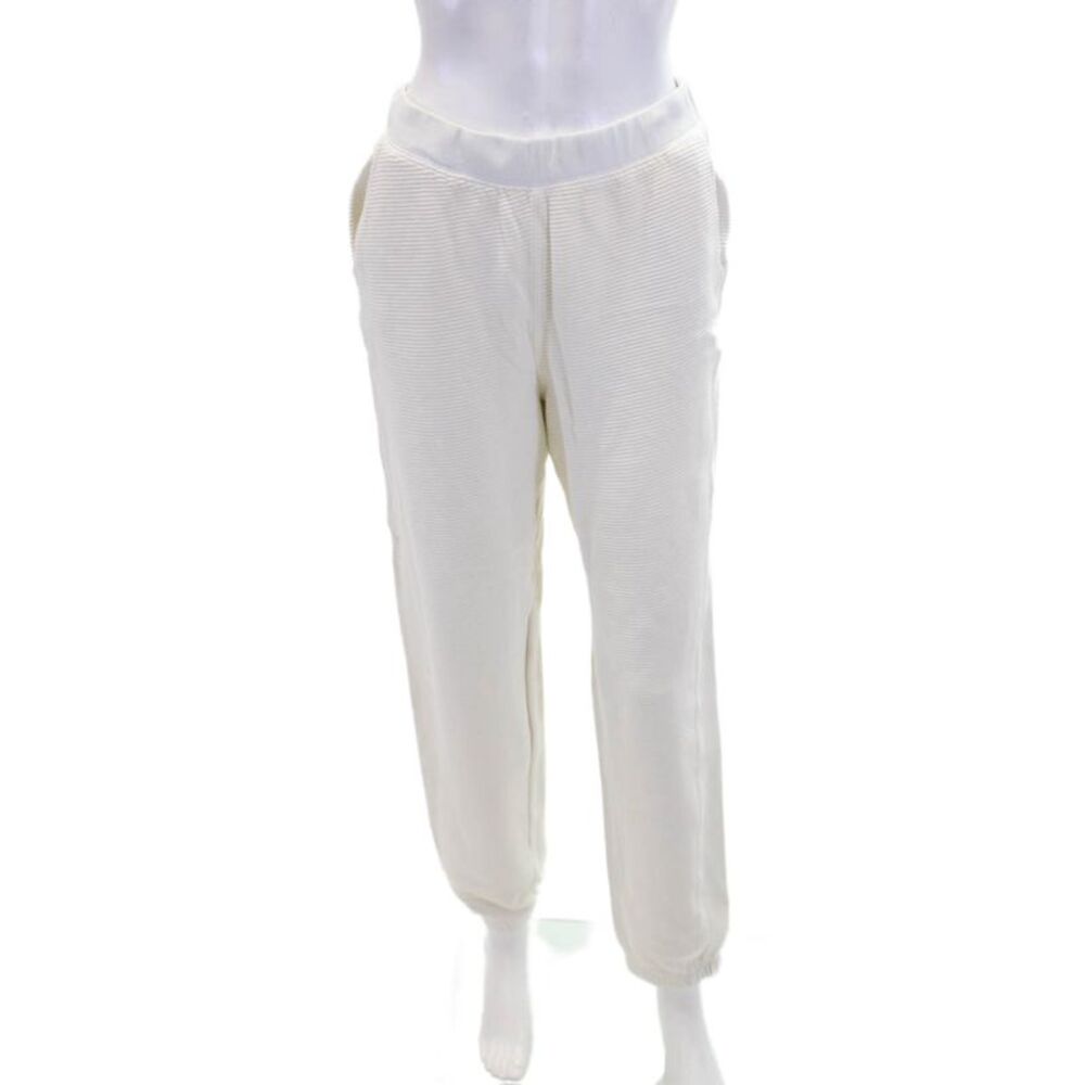 Stateside Womens Cotton Elastic Waist Lined Cuff Bottom Knit Sweatpants Cream Si